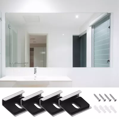 4pcs/set Stainless Steel Mirror Clip Bracket For Frameless Paintings Hanging • £6.52