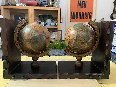 Vintage Tilso Japan Wood & Metal Old World Globe Bookends • $35