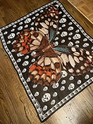 New Alexander Mcqueen Classic Black Butterfly Skull Silk Scarf Large • $89.98