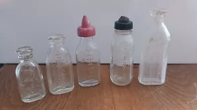 5 Vintage Miniature Glass Baby Bottles Doll Evenflo 3  4  Lot • $0.99