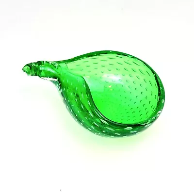 Vintage Emerald Green Murano Glass Bowl / Ashtray Bubble Glass • $26.99