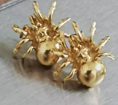 18ct 750 Yellow Gold Hallmarked Spider Earrings Gothic / Halloween Excellent. • £185