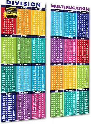 Educational Math Posters For Division & Multiplication Times Table Classroom Dec • $22.51
