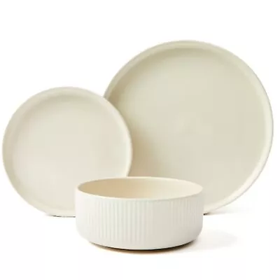 Taupe Linear 12 Piece Dinner Set Dishwasher And Microwave Safe Stoneware Set -AU • $38.99