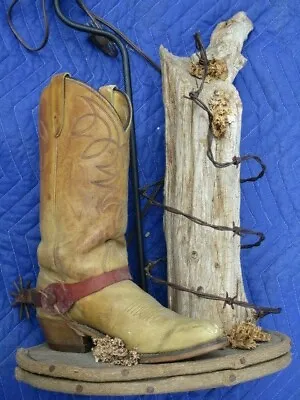 Vintage Cowboy Boot Lamp With  Spur Post Barbed Wire • $195