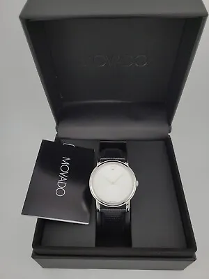 Movado Museum Men's Silver Dial Black Leather Strap Watch - 2100001 ($550 MSRP) • $279.99