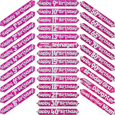 9ft Pink & Silver Holographic Foil Party Birthday Banner Decoration • £1.79