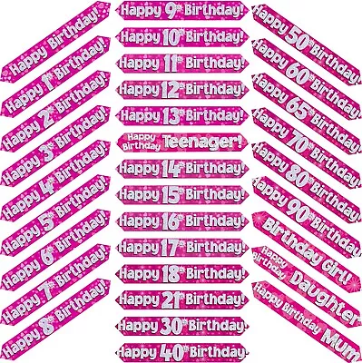 9ft Pink & Silver Holographic Foil Party Birthday Banner Decoration • £1.86