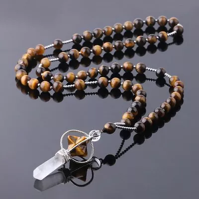 2pcs Tiger Eye Stone Long Necklace Women Reiki Merkaba Pendant Necklaces  • $25.59