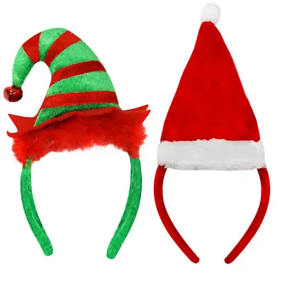 £6.99 • Buy Mini Elf Or Santa Hat Headband Christmas Green Red Plush Ladies Xmas Fancy Dress