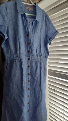 £22 • Buy Kew Chambray Blue Linen Midi Dress Size XL (16) VGC
