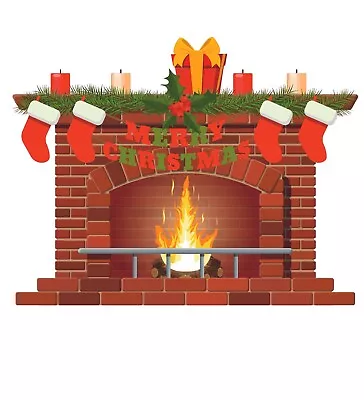 Merry Christmas Fireplace Decor Design Home Art Chimney Vinyl Wall Decal Sticker • $25.95