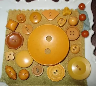 Lot 22 Antique Vintage Butterscotch Bakelite Buttons - Flower Spindle Carved ++ • $29.99