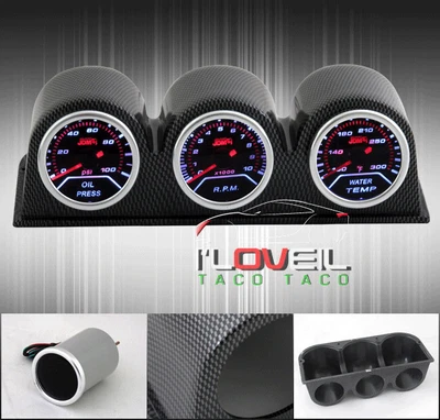 $64.99 • Buy Oil Pressure + Rpm Meter Tach Tachometer Gauges + Water Temperature + Pod Holder