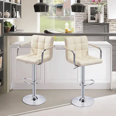 2PCS Bar Stools Gas Lift Swivel Stool Pub Club Cafe Breakfast Chair Faux Leather • £69.99