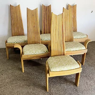 1970s Vintage Boho Chic High Back Bamboo Dining Chairs - Set Of 6 • $4995