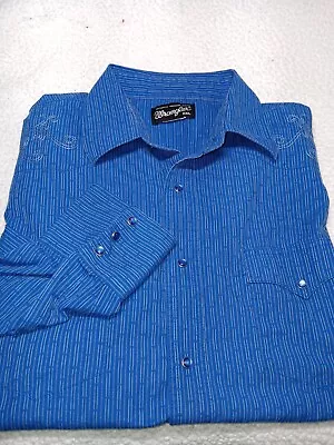 Vtg Wrangler Mens Western Shirt Long Sleeve Pearl Snap Blue XXL EMBROIDED  • $15