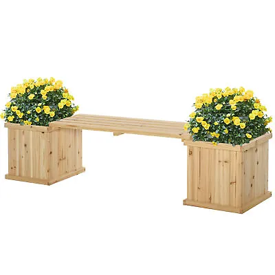 Outsunny Wooden Garden Planter & Bench Combination Garden Raised Bed Natural • £73.99