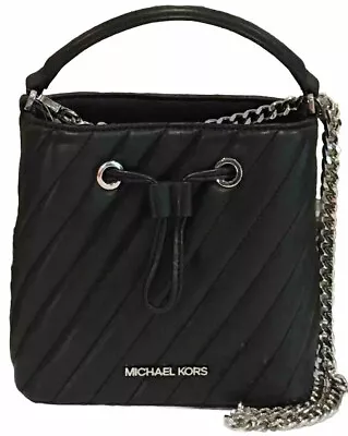 Michael Kors Suri Black Quilted Leather Drawstring Crossbody Bucket Bag Handbag • $30