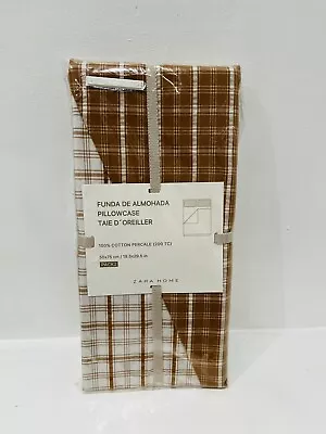 Zara Home 100% Cotton Percale 2 Pillowcases Check Natural BNWT • £17.99