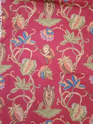 8 Yards P KAUFMANN Bazaar Paradise Red Lions Monkeys Floral Fabric • $84