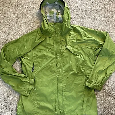 Marmot Precip Green Eco Utility Jacket Women Large Windbreaker Put Zips Adj Hood • £25.64