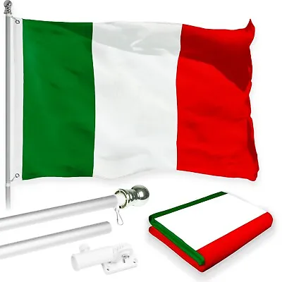 Flag Pole 6FT Silver & Italy Italian Flag 3x5FT Combo Printed 150D Polyester • $47.95