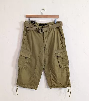 X-Ray Jeans Mens Belted Classic Fit Capri Cargo Shorts Khaki 33 Xms-1618 • $30