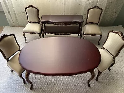 Vtg Bespaq Dollhouse Miniature Victorian Mahogany Dining Table 4 Chairs & Buffet • $89.99