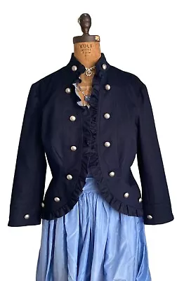 Womens John Paul Richard Blue Blazer Jacket Military Inspired Ruffles L NWT • $22.10
