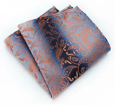 Tie Pocket Square Cufflinks Silver Orange Blue Paisley Silk Set Or Individual • £5.95