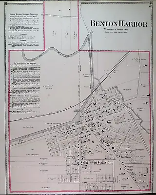 Old Authentic 1874 Plat Map ~ BENTON HARBOR Twp. BERRIEN Co. MICHIGAN (15x18) • $34