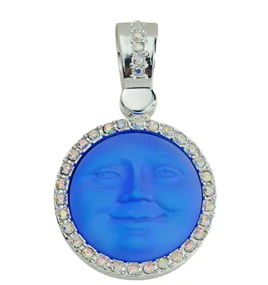 Kirks Folly Glass Seaview Moon 25mm Foldover Magnetic Pendant Silver Tone Blue • $69.30