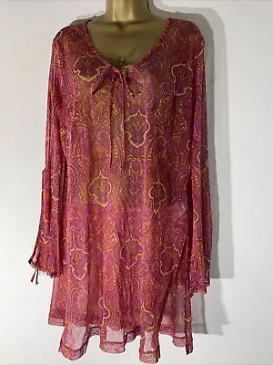 £9.99 • Buy Womens BHS Plus Size Uk 18 Pink Mix Paisley Sheer Kaftan Cover Up Shirt Blouse