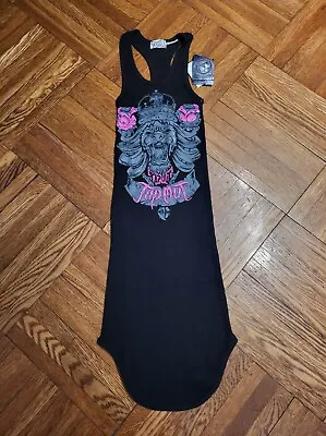Womens Tapout Black Printed Long Stretch Cotton Tank Top Vest Ladies XS -NEW! • £10.62