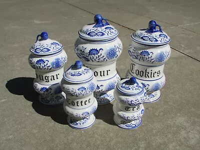 Vintage Blue Onion Canister Set 10 Piece Blue Danube Made In Japan • $110.95