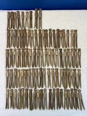 VTG Clothespins Wood Peg Round Flat Head Lot Of 89 Crafts Laundry • $12