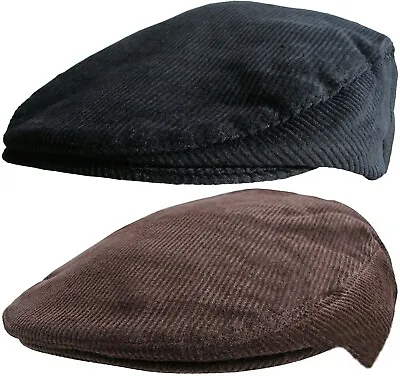 Corduroy Flat Cap Traditional Peaked Newsboy Hat Cord Caps Black Or Brown • £12.99