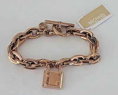 Michael Kors Rose Gold Tone Oval Link Padlock Toggle Bracelet With Original Tag • $49.99