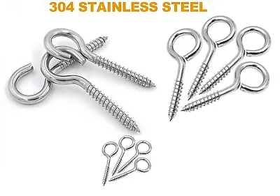 A2 Stainless Steel Light & Heavy Duty Screw Eyes & Hooks With Metric Wood Thread • £26.75