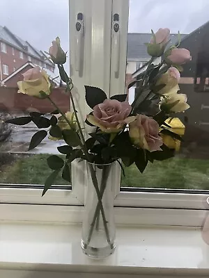 Artificial Rose Flowers 60cm Tall -  In  Glass  Vase -  Totally Stunning! • £10