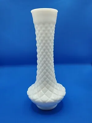 Vintage White Milk Glass Diamond Pattern Flower Bud Vase 9  Height • $6.44