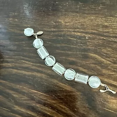 Vintage Black House White Market Glass Bead Bracelet With Silver & White Accents • $6