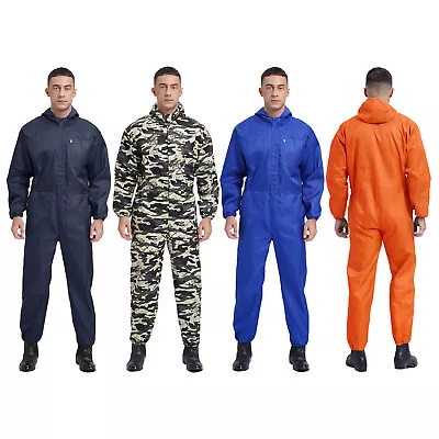 Men Coverall Cosplay Jumpsuit Workshop Hooded Mechanic Overalls Long Sleeve • $23.20