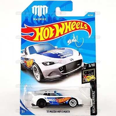 2018 Hot Wheels - 15 MAZDA MX-5 MIATA #40 White - Nightburnerz - 1:64 HW Mattel • $5.13