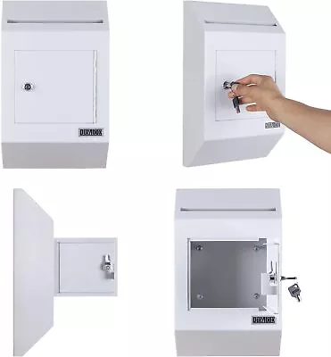 Wall Mount Box Steel Drop Slot Safe Locking Deposit Cash Money Mailbox Check • $95.18