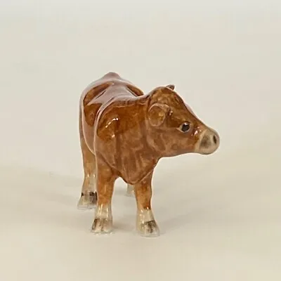 Hand-Painted Miniature Porcelain Brown Cow Figurine – 25165 • $14