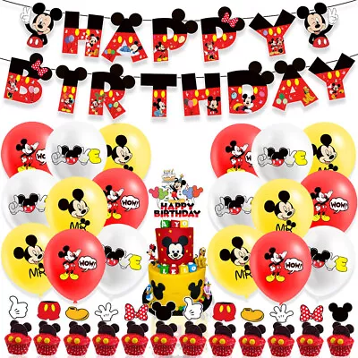 Mickey Mouse Birthday Party Decorations Ballons Banner Cake Topper Supplies Set  • £12.49