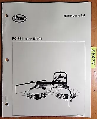 Vicon RC361 Series 51401 Rake Tedder Parts Manual 70.003.528 • $15