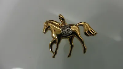 New 9ct Yellow Gold Horse Charm Pendant With White Gold Zirc  • £66.10